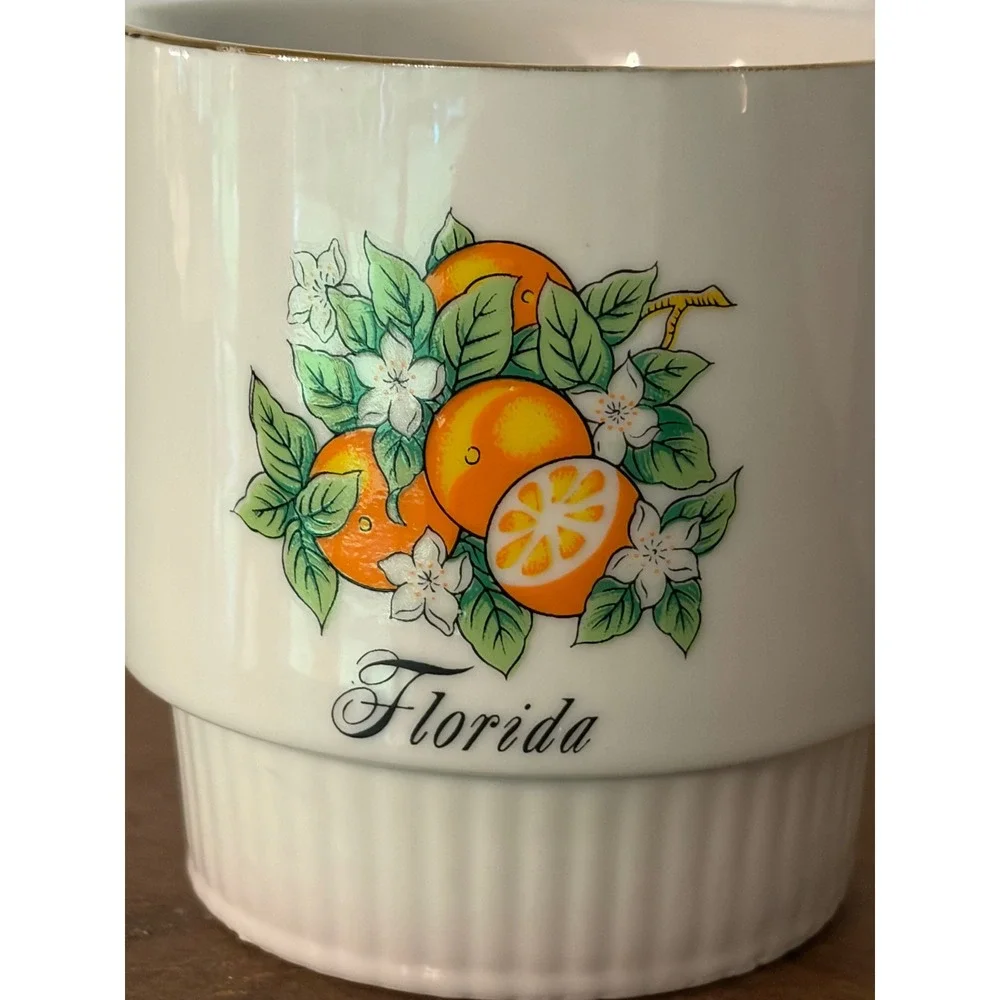 Vintage Ceramic Florida Oranges Retro MCM 1970's Souvenir Coffee Mug Juice Cup